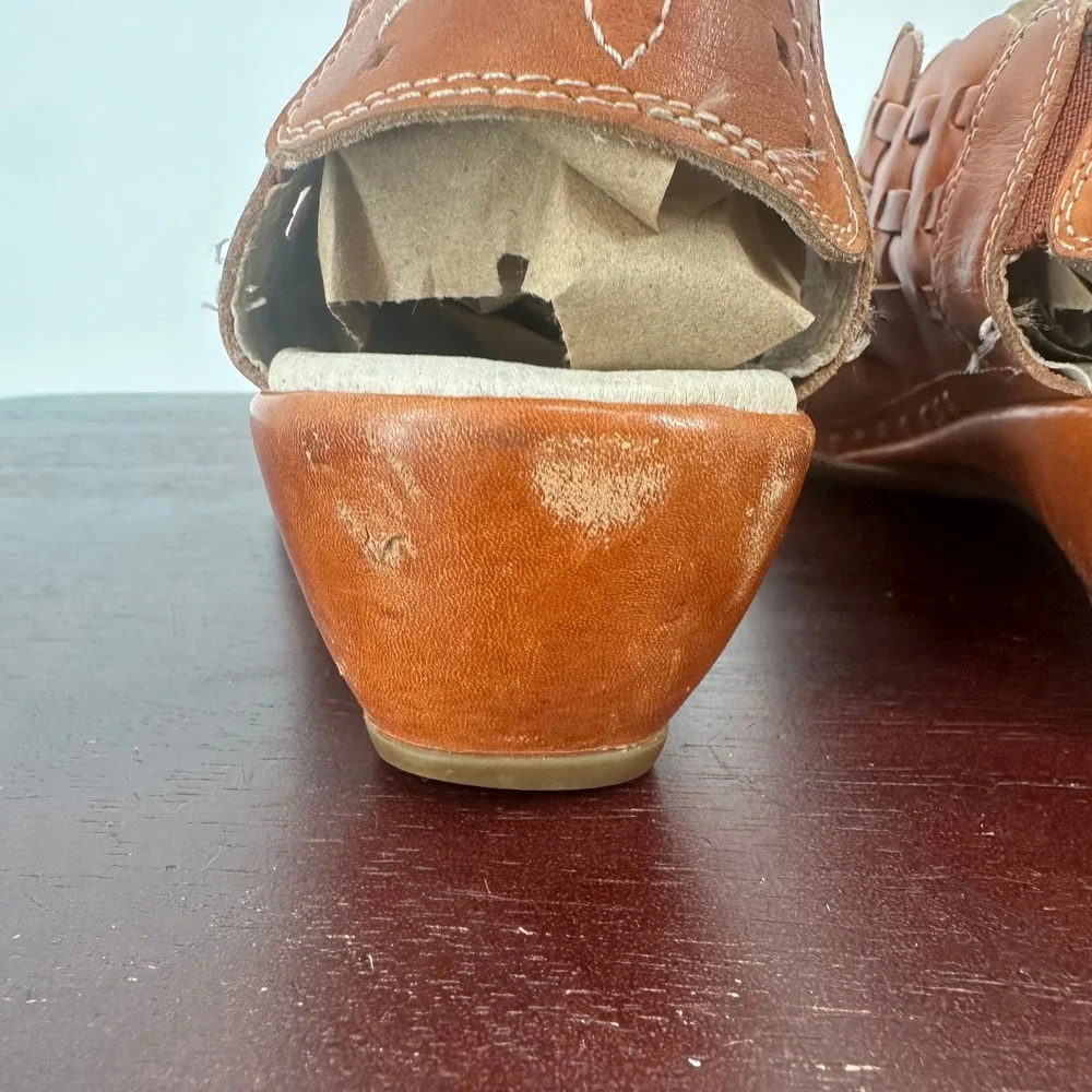 Pikolinos Tan Woven Leather Huarache Low Wedge Sling Back Shoes Size 39 Comfort